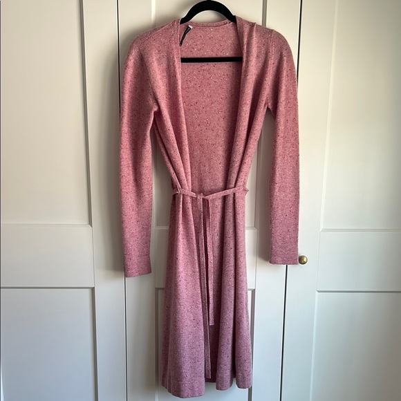 Autumn Cashmere Pink Long Cashmere Cardigan/Robe with Belt | S - Picture 2 of 5